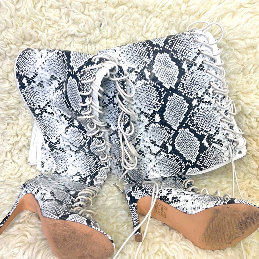 Sexy Grey Snakeskin Printed Over-the-knee Boots Stiletto